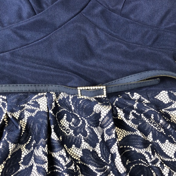 Crystal Doll Navy Lace Belted Flare Dress Sz 5 & 7 - Picture 4 of 6